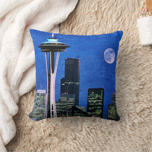 Almofada Cortina de Chá Skyline de Seattle azul