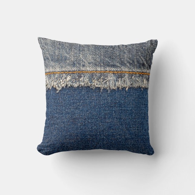 Almofada Cortina Laranja, Patch Duplo De Denim. (Frente)