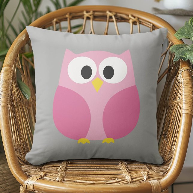 Almofada Coruja de Cartoon Bonita - Nome Personalizado Rosa (Cute Whimsical Owl Pillow)