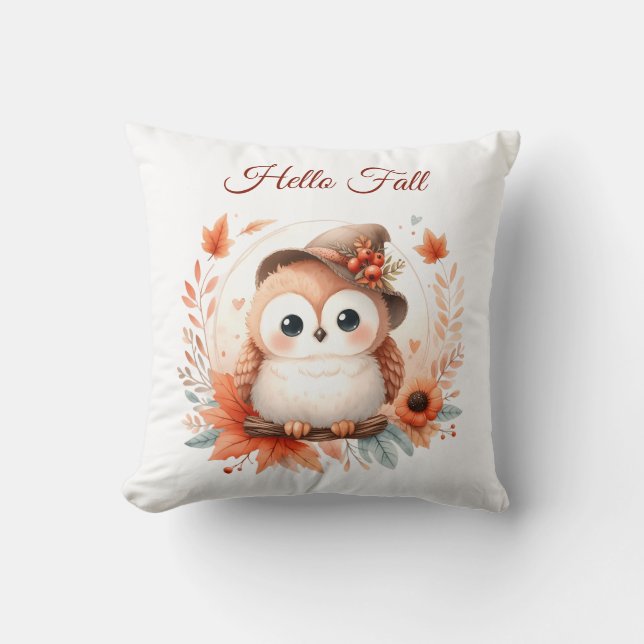 Almofada Coruja de outono giro sentado em uma filial (Frente)