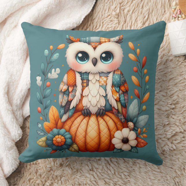 Almofada Coruja de Patchwork na Abóbora — Cottagecore Outon (Cobertor)