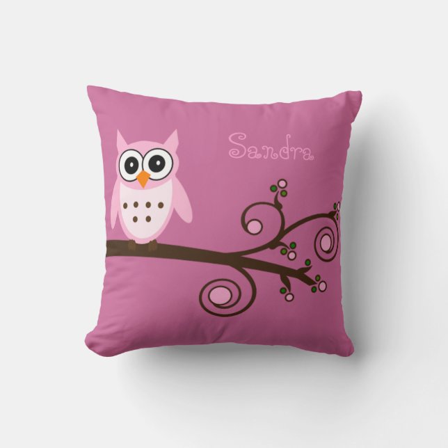 Almofada Coruja Rosa Fofa Quarto Personalizado da Menina (Frente)