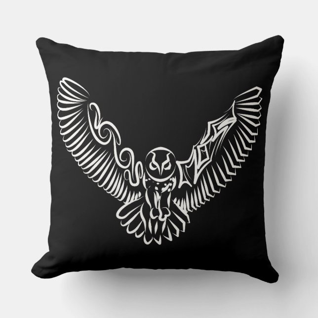 Almofada Coruja voadora branca e negra (Frente)