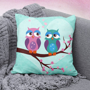 Almofada Corujas adoram cartoon primavera Cute azul claro