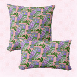 Almofada Corujas de Arte Folclórica Rosa Crianças Roxas