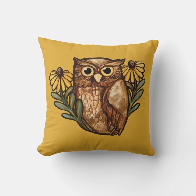 Almofada Corujas de Flores Susan Owl de Olho Negro (Frente)