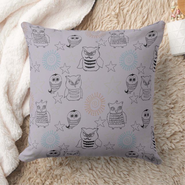 Almofada Corujas Noturnas Roxas lavandas (Cobertor)