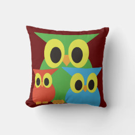 Almofada Corujas Verdes, Vermelhas e Azuis