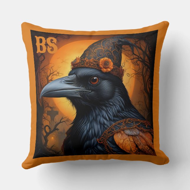 Almofada Corvo de Halloween surpreendente em disfarce (Verso)