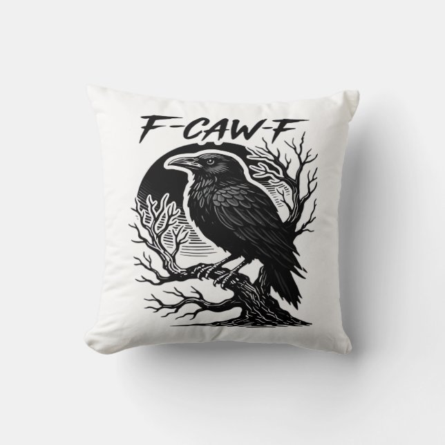 Almofada Corvo F-Caw-F Humor Gótico Divertido (Frente)