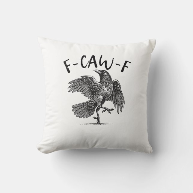 Almofada Corvo, F-Caw-F Pássaro Engraçado (Frente)