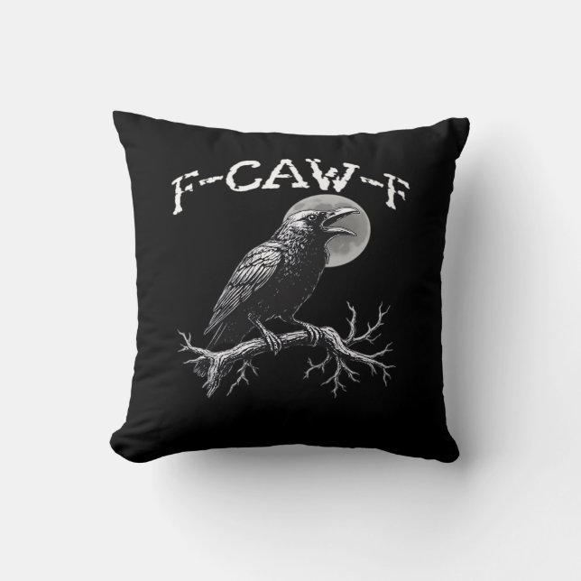Almofada Corvo F-Caw-F Pássaro Engraçado Clássico Retrô (Frente)