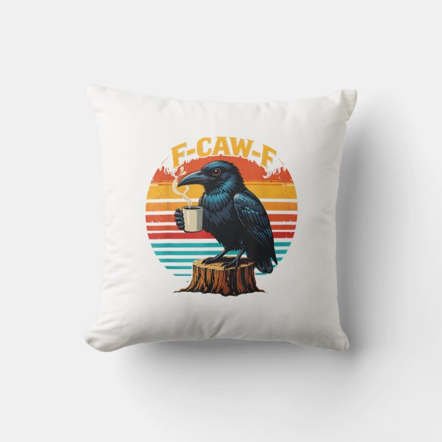 Almofada Corvo Gótico Engraçado Café FCaw F Halloween (Frente)