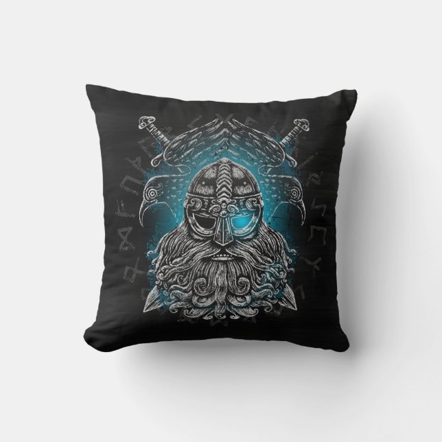 Almofada Corvos de Odin Mitologia Viking Valhalla espera (Frente)