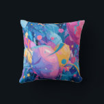 Almofada Cosmic Celebration: Abstract Floating Orbs and Sta<br><div class="desc">Dive into a whirlwind of color and movement with this stunning abstract digital painting. Featuring a dynamic explosion of neon pink, electric blue, and sunny yellow, the composition showcases floating, translucent orbs that resemble celebratory balloons or cosmic bubbles. Scattered throughout the piece are whimsical stars and swirling ribbons, creating a...</div>