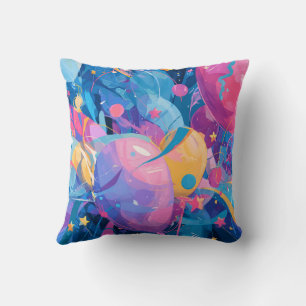 Almofada Cosmic Celebration: Abstract Floating Orbs and Sta