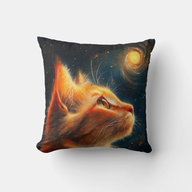 Almofada Cosmic Dreamer | Ginger Cat Stargazing (Frente)