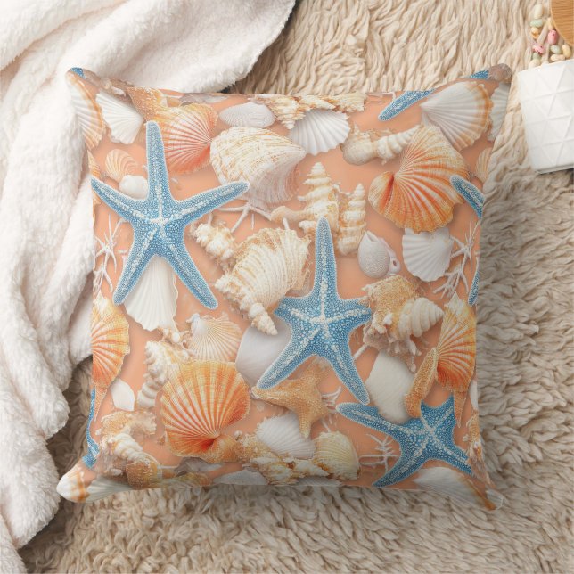 Almofada Costeira russa - Conchas, Starfish, Recife (4) (Cobertor)
