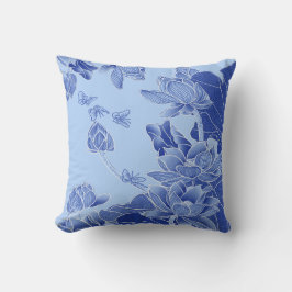 Almofada Cota de Chinoiserie Azul Moderna Lotus Zen