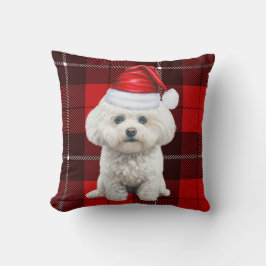Almofada Coton de Tulear Cão Vermelho Xadrez Natal