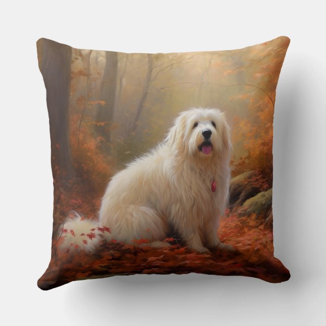 Almofada Coton De Tulear em Folhas de Outono Caem Inspiram (Verso)