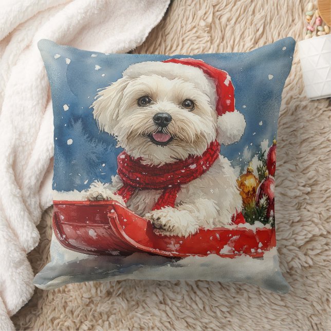 Almofada Coton De Tulear em Trenó Deixe Nevar Natal (Cobertor)