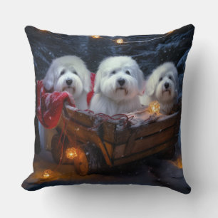 Almofada Coton De Tulear Snowy Sleigh Decência De Natal