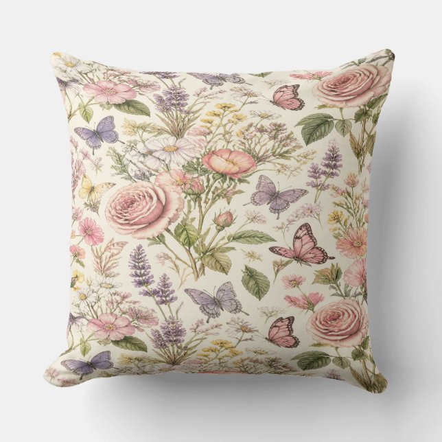 Almofada Cottagecore Butterflies Flowers Pillow (Frente)