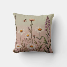 Almofada Cottagecore Lavender and Daisy Floral Botanical 