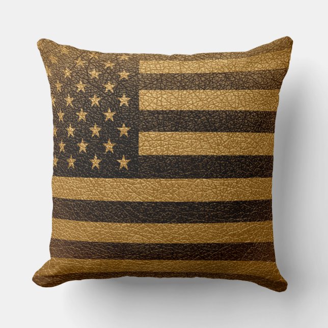 Almofada Couro #2 do vintage da bandeira americana (Frente)