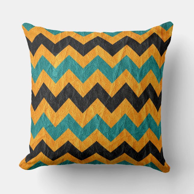 Almofada Couro Aqua Chevron Amarelo Moderno (Frente)