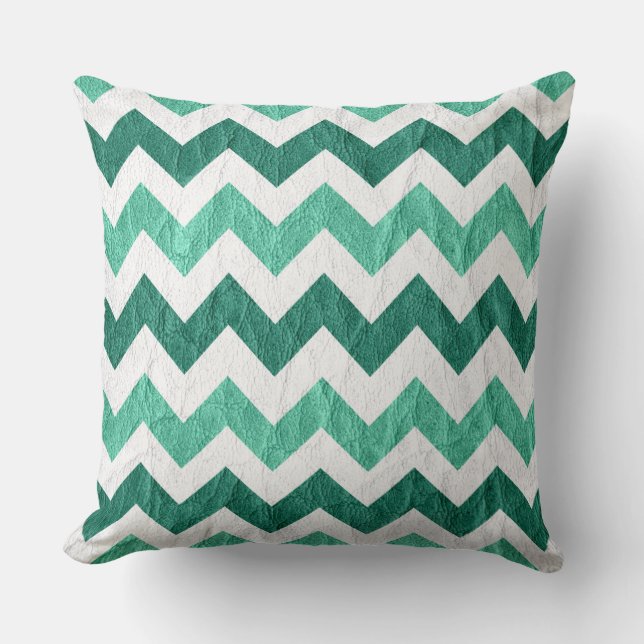 Almofada Couro Chevron Aqua Branco Moderno (Frente)
