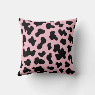 Almofada Couro Cowhide Preto e Rosa Impresso