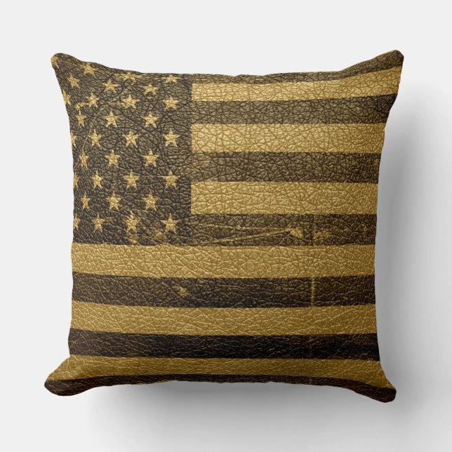 Almofada Couro do vintage da bandeira americana (Frente)