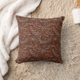 Almofada Couro floral castanho estampado ocidental