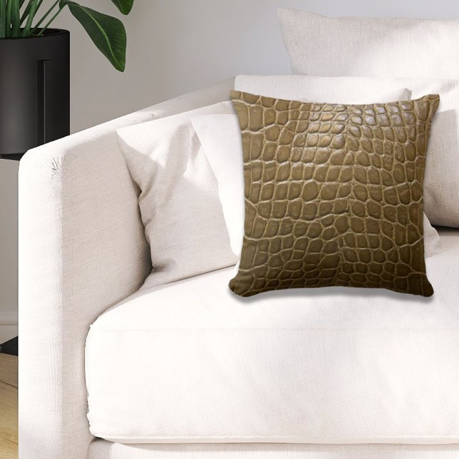Almofada couro natural de crocodilo castanho-bege (wild beige brown alligator crocodile leather throw pillow)