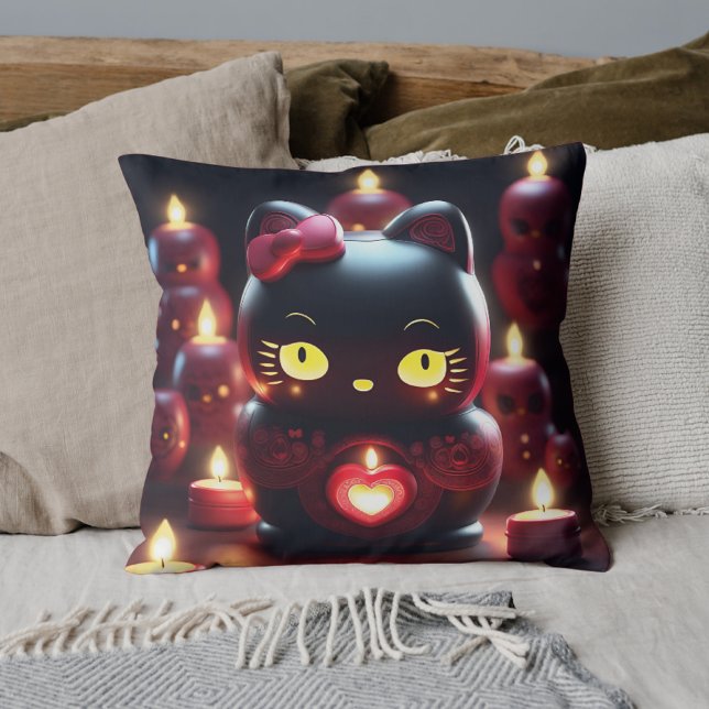 Almofada Coussin bougie romantique obscur Dark Kitty noir (FRONT - Coussin bougie romantique obscur Dark Kitty noir)