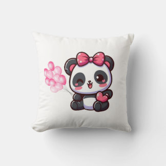 Almofada Coussin Chaton Rose Kawaii avec Nœuds et Ballons –