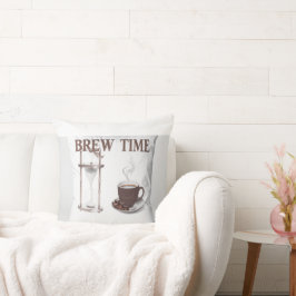 Almofada Coussin décoratif "Brew Time" – Sablier et tasse à