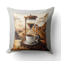 Coussin décoratif "Brew Time" - Sablier et tasse d