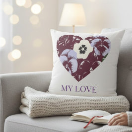 Almofada Coussin Décoratif Cœur de Violettes "MY LOVE"