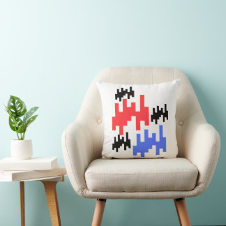 Almofada  coussin décoratif pixels rouge et bleu.