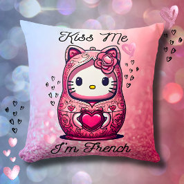 Almofada Coussin Kitty doll Kiss me I’m French pink glitter