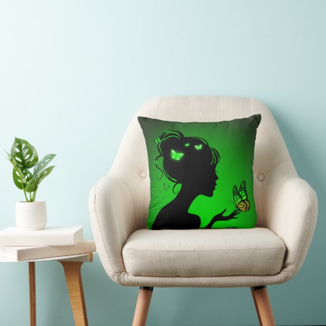 Almofada Coussin La femme papillons verts (Cadeira)
