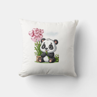 Almofada Coussin Panda Kawaii avec Bambou et Ballons Cœur R