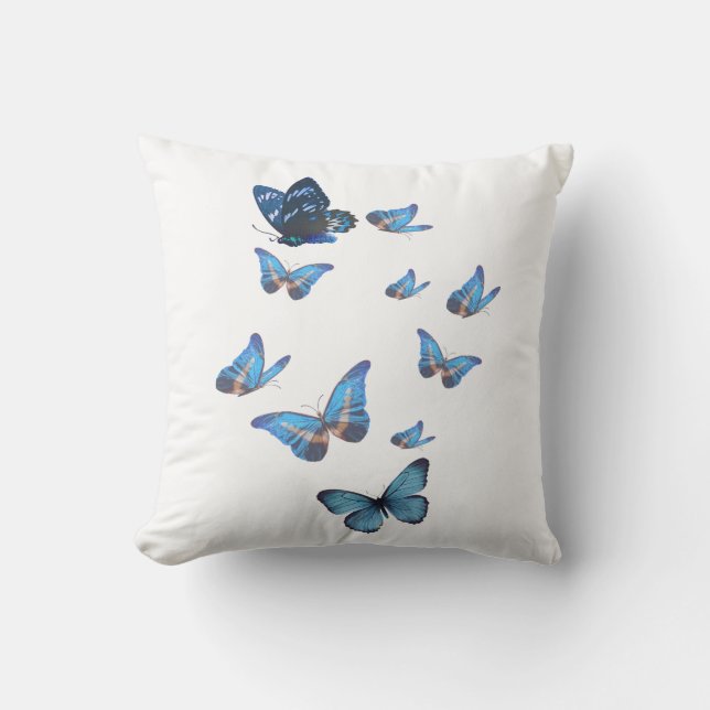 Almofada Coussin Papillons Bleus Élégants | Design Bohème e (Frente)