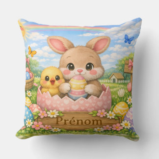 Almofada Coussin Personnalisé Prénom – Lapin et Poussin de