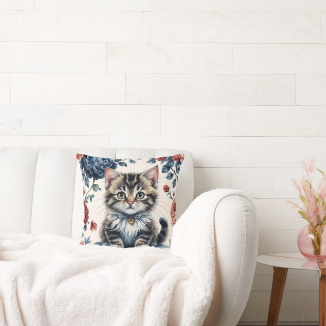 Almofada Coussin Vintage Chaton et Fleurs (Sofá)