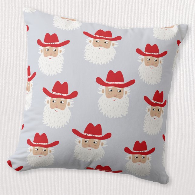 Almofada Cowboy Santa Claus Western Christmas Blue (Fun Cowboy Santa Claus Western Holidays Christmas throw pillow)