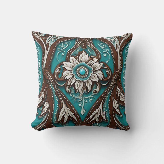 Almofada Cowgirl Brown Turquoise Ocidental (Frente)